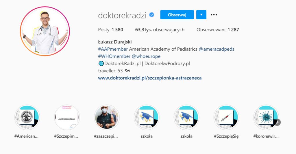 Profil lekarza na Instagramie - Simpliteca